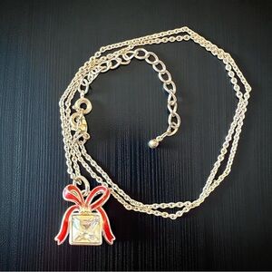 Avon NVC Gift Box Pendant Necklace – Red Enamel Bow & Clear Stone